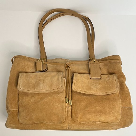 SOLD - Coach Honey Beige Suede Large Bag - Picture 1 of 5